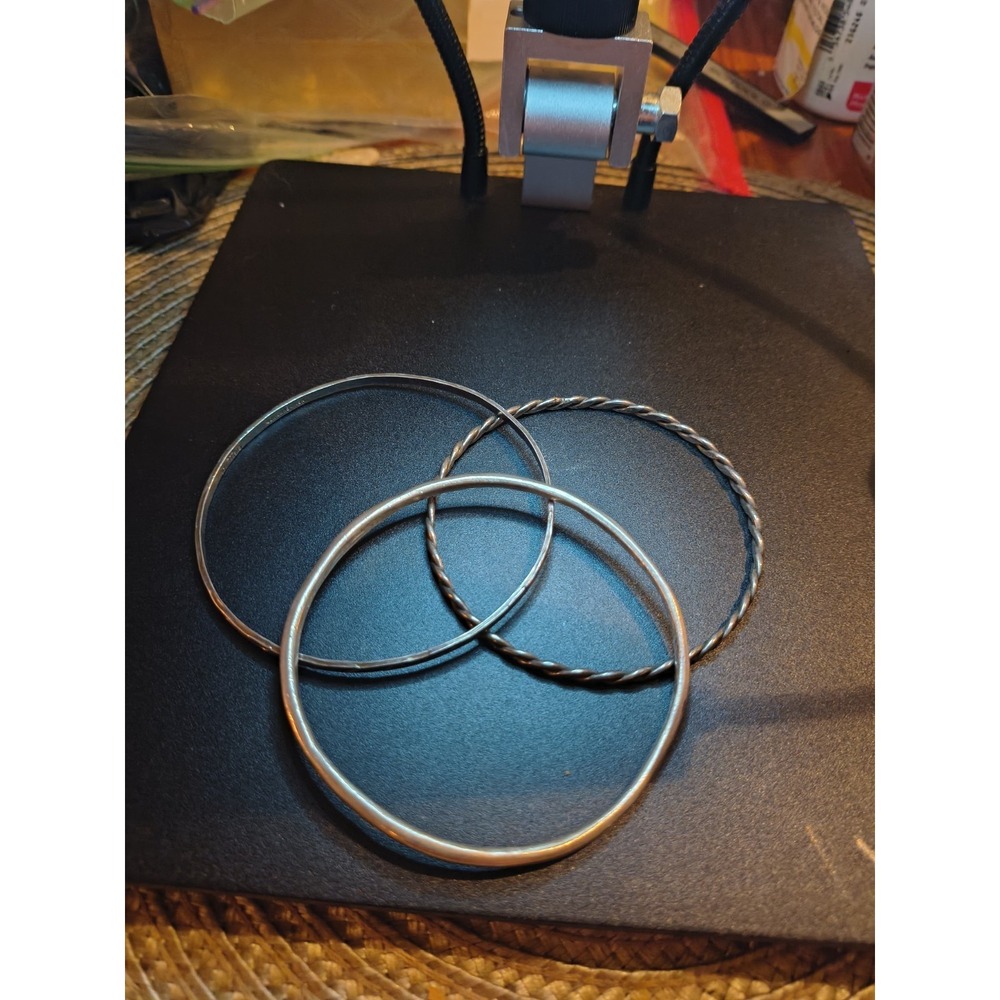 Three Antique Sterling Silver Bangles One From Mexico Different Sizes
